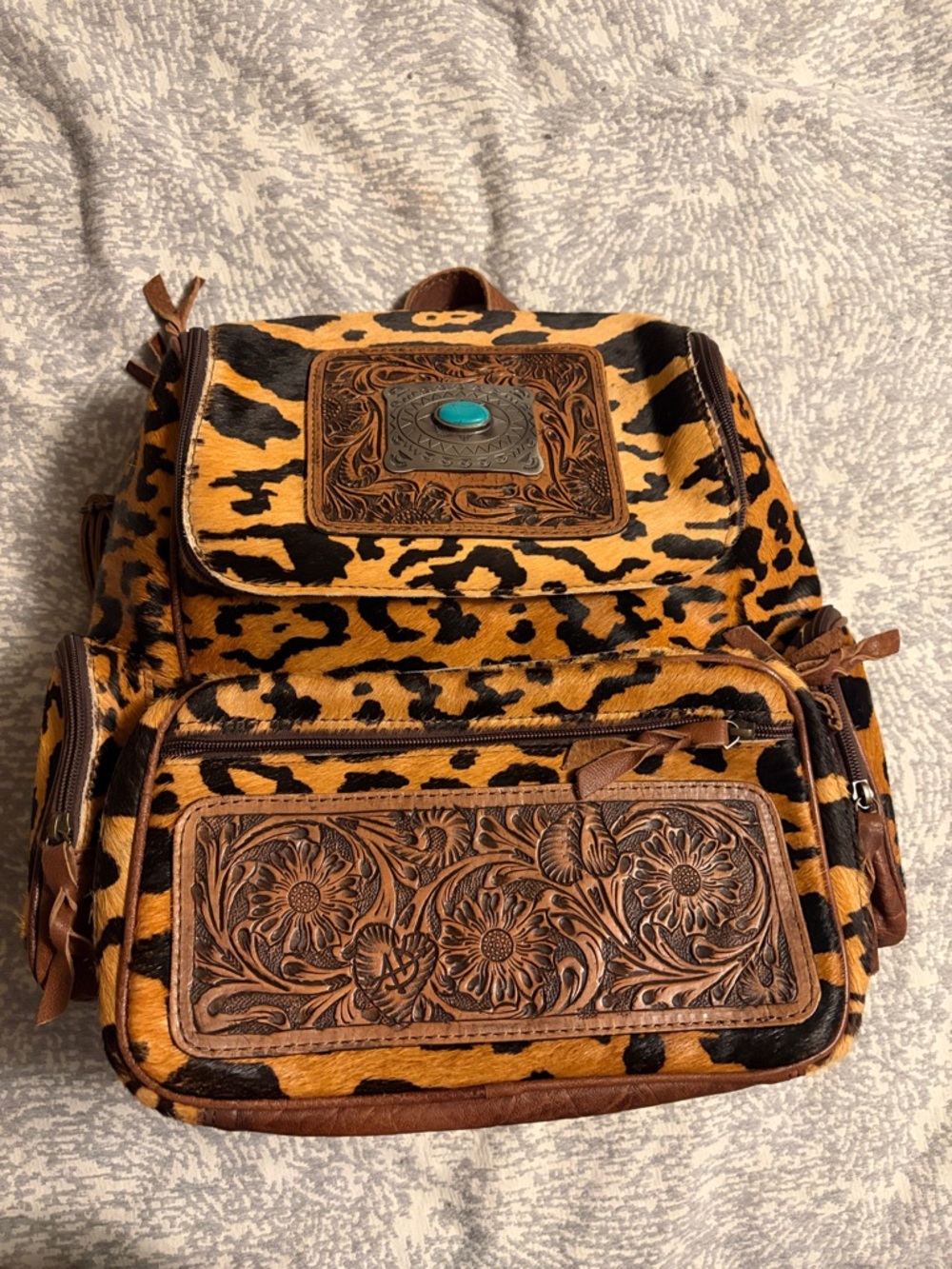 American darling Leopard Print Leather Accent Backpack